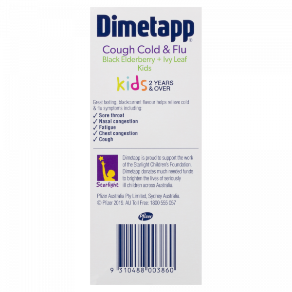 Dimetapp Kids Cough, Cold & Flu Elderberry + Ivy Leaf 200ml The